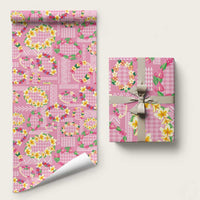 Hawaiian Leis Wrapping Paper Kakau Tattoos and Palaka Pastel Pink Color LT03 58" × 23" Pink - Polynesian Pride