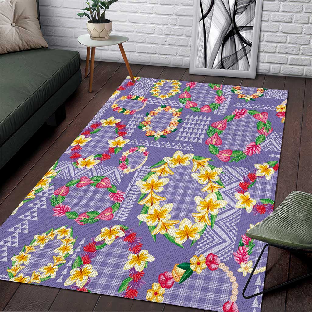 Hawaiian Leis Area Rug Kakau Tattoos and Palaka Pastel Purple Color