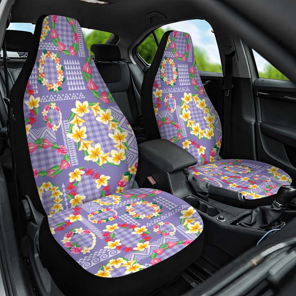 Hawaiian Leis Car Seat Cover Kakau Tattoos and Palaka Pastel Purple Color