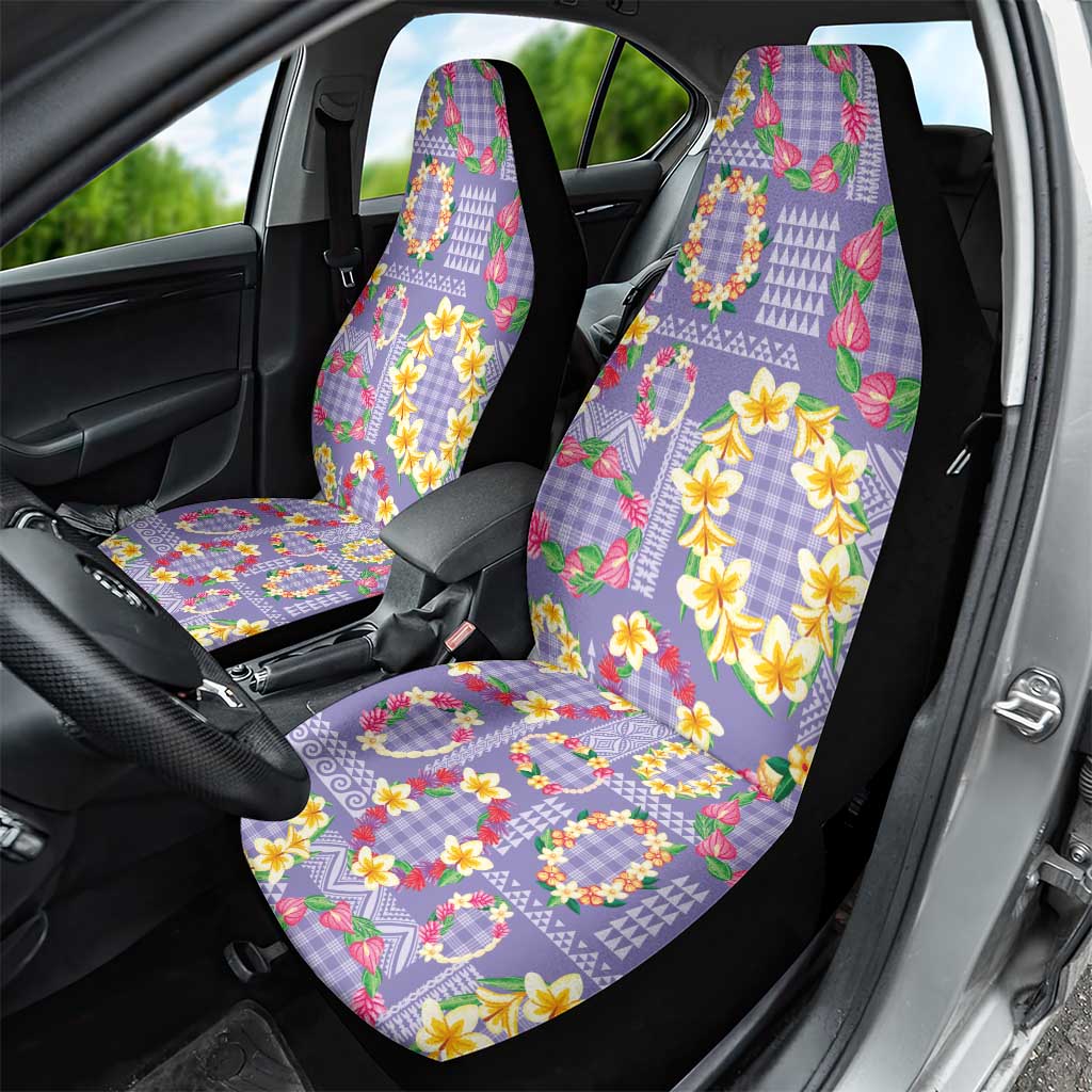 Hawaiian Leis Car Seat Cover Kakau Tattoos and Palaka Pastel Purple Color