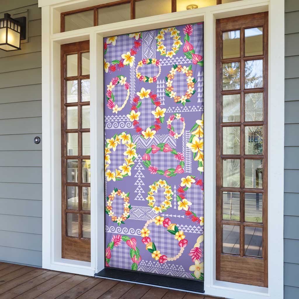 Hawaiian Leis Door Cover Kakau Tattoos and Palaka Pastel Purple Color