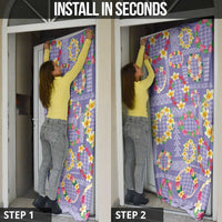 Hawaiian Leis Door Cover Kakau Tattoos and Palaka Pastel Purple Color