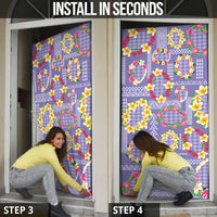 Hawaiian Leis Door Cover Kakau Tattoos and Palaka Pastel Purple Color