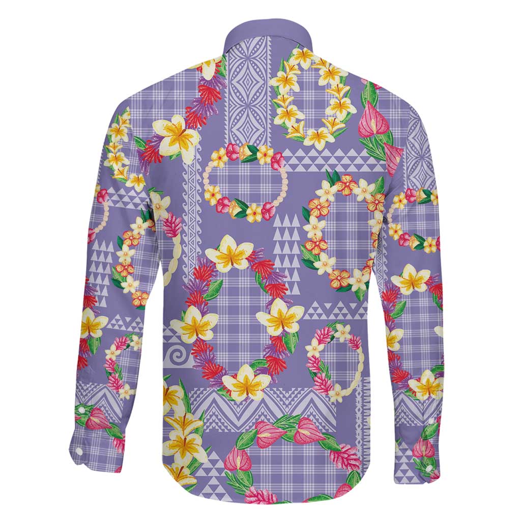 Hawaiian Leis Family Matching Long Sleeve Bodycon Dress and Hawaiian Shirt Kakau Tattoos and Palaka Pastel Purple Color