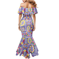 Hawaiian Leis Family Matching Mermaid Dress and Hawaiian Shirt Kakau Tattoos and Palaka Pastel Purple Color