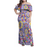 Hawaiian Leis Family Matching Off Shoulder Maxi Dress and Hawaiian Shirt Kakau Tattoos and Palaka Pastel Purple Color
