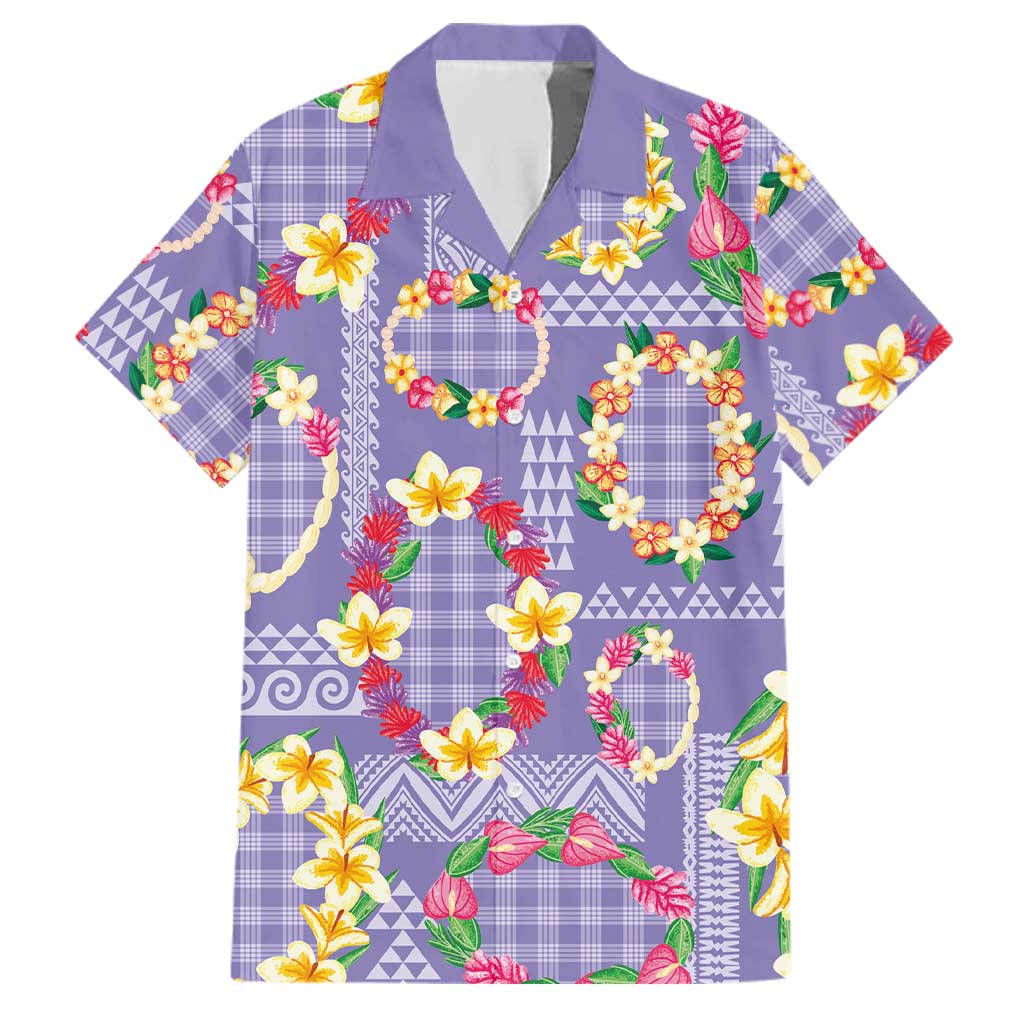 Hawaiian Leis Family Matching Off Shoulder Short Dress and Hawaiian Shirt Kakau Tattoos and Palaka Pastel Purple Color