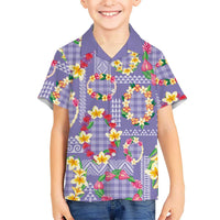 Hawaiian Leis Family Matching Off Shoulder Short Dress and Hawaiian Shirt Kakau Tattoos and Palaka Pastel Purple Color