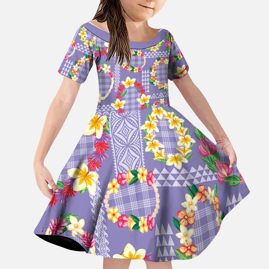 Hawaiian Leis Family Matching Summer Maxi Dress and Hawaiian Shirt Kakau Tattoos and Palaka Pastel Purple Color