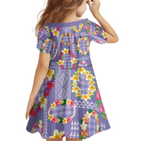 Hawaiian Leis Family Matching Summer Maxi Dress and Hawaiian Shirt Kakau Tattoos and Palaka Pastel Purple Color