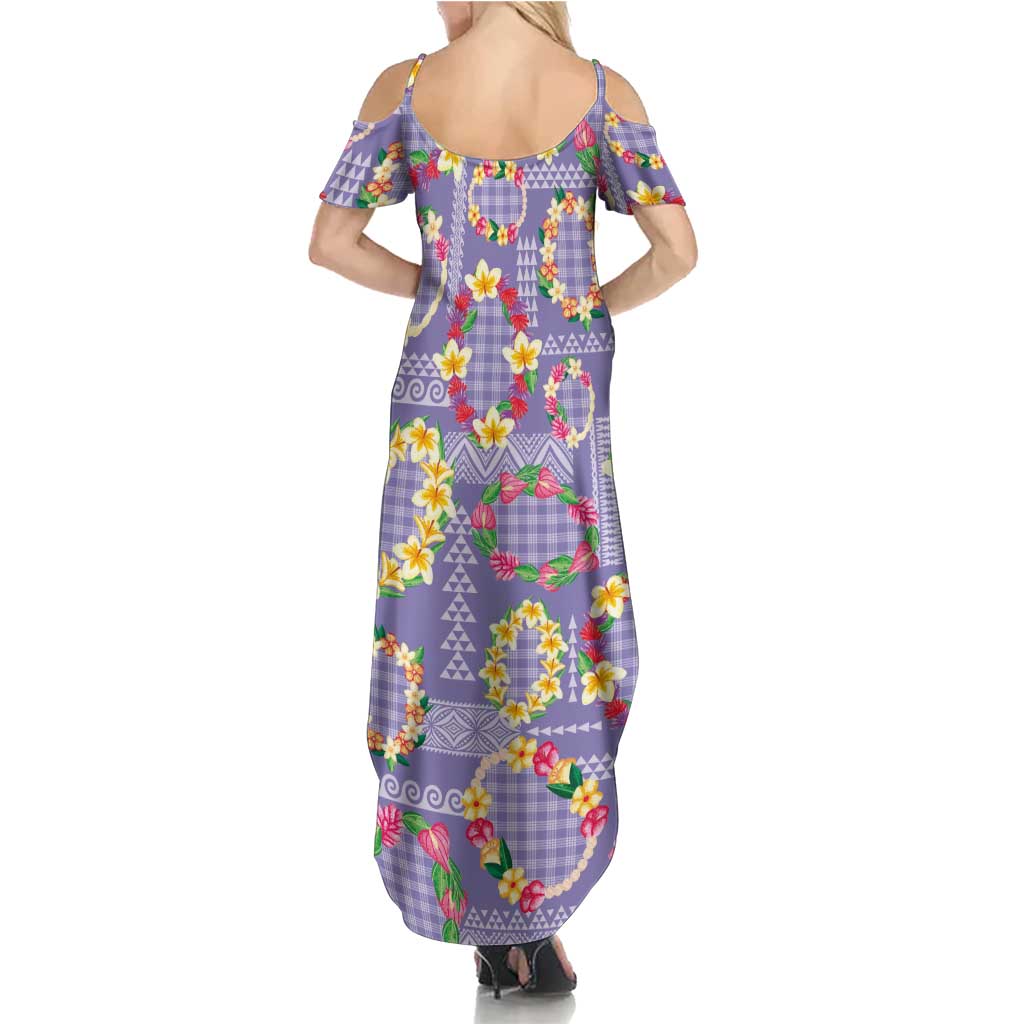 Hawaiian Leis Family Matching Summer Maxi Dress and Hawaiian Shirt Kakau Tattoos and Palaka Pastel Purple Color