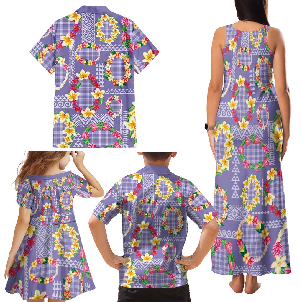 Hawaiian Leis Family Matching Tank Maxi Dress and Hawaiian Shirt Kakau Tattoos and Palaka Pastel Purple Color