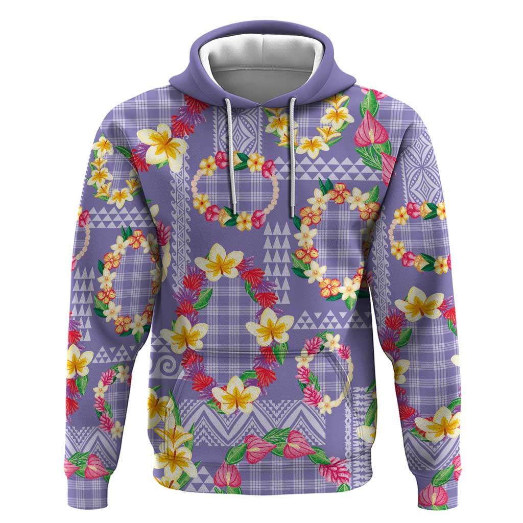 Hawaiian Leis Hoodie Kakau Tattoos and Palaka Pastel Purple Color