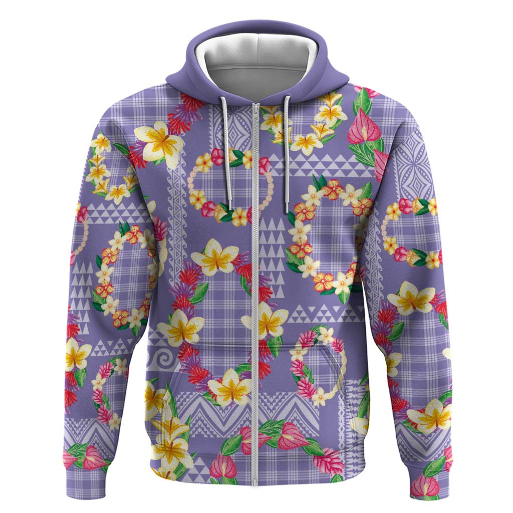 Hawaiian Leis Hoodie Kakau Tattoos and Palaka Pastel Purple Color LT03 Zip Hoodie Purple - Polynesian Pride