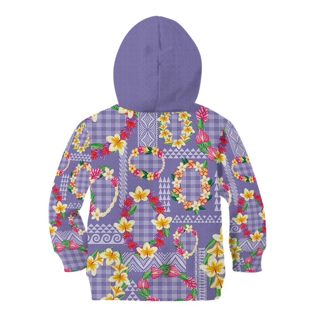 Hawaiian Leis Kid Hoodie Kakau Tattoos and Palaka Pastel Purple Color