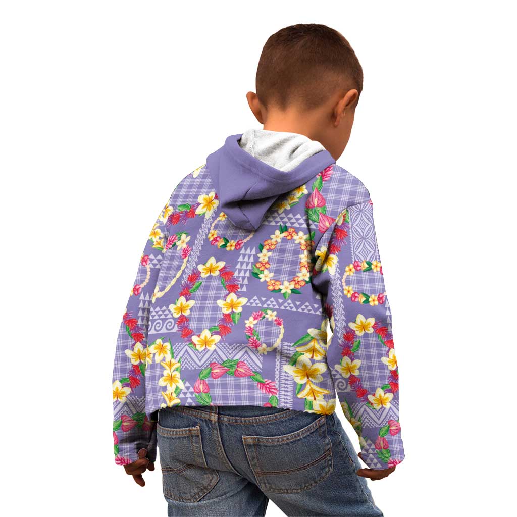 Hawaiian Leis Kid Hoodie Kakau Tattoos and Palaka Pastel Purple Color