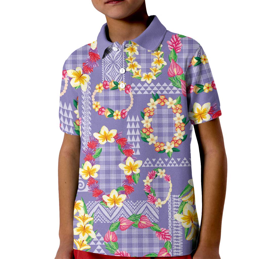 Hawaiian Leis Kid Polo Shirt Kakau Tattoos and Palaka Pastel Purple Color