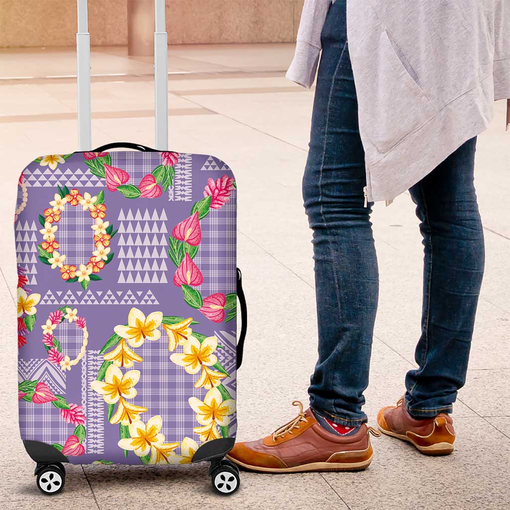 Hawaiian Leis Luggage Cover Kakau Tattoos and Palaka Pastel Purple Color