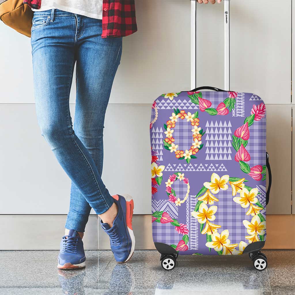 Hawaiian Leis Luggage Cover Kakau Tattoos and Palaka Pastel Purple Color