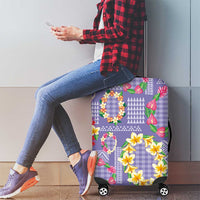 Hawaiian Leis Luggage Cover Kakau Tattoos and Palaka Pastel Purple Color