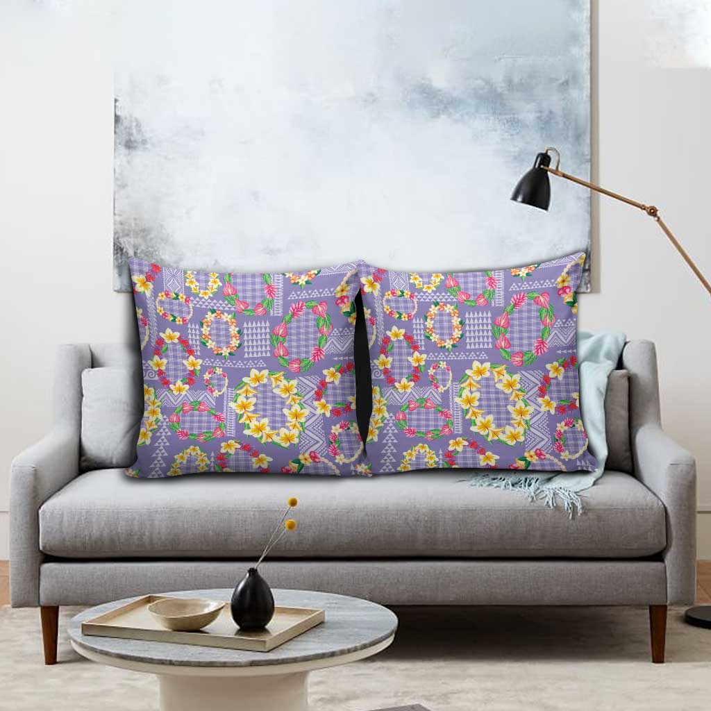Hawaiian Leis Pillow Cover Kakau Tattoos and Palaka Pastel Purple Color