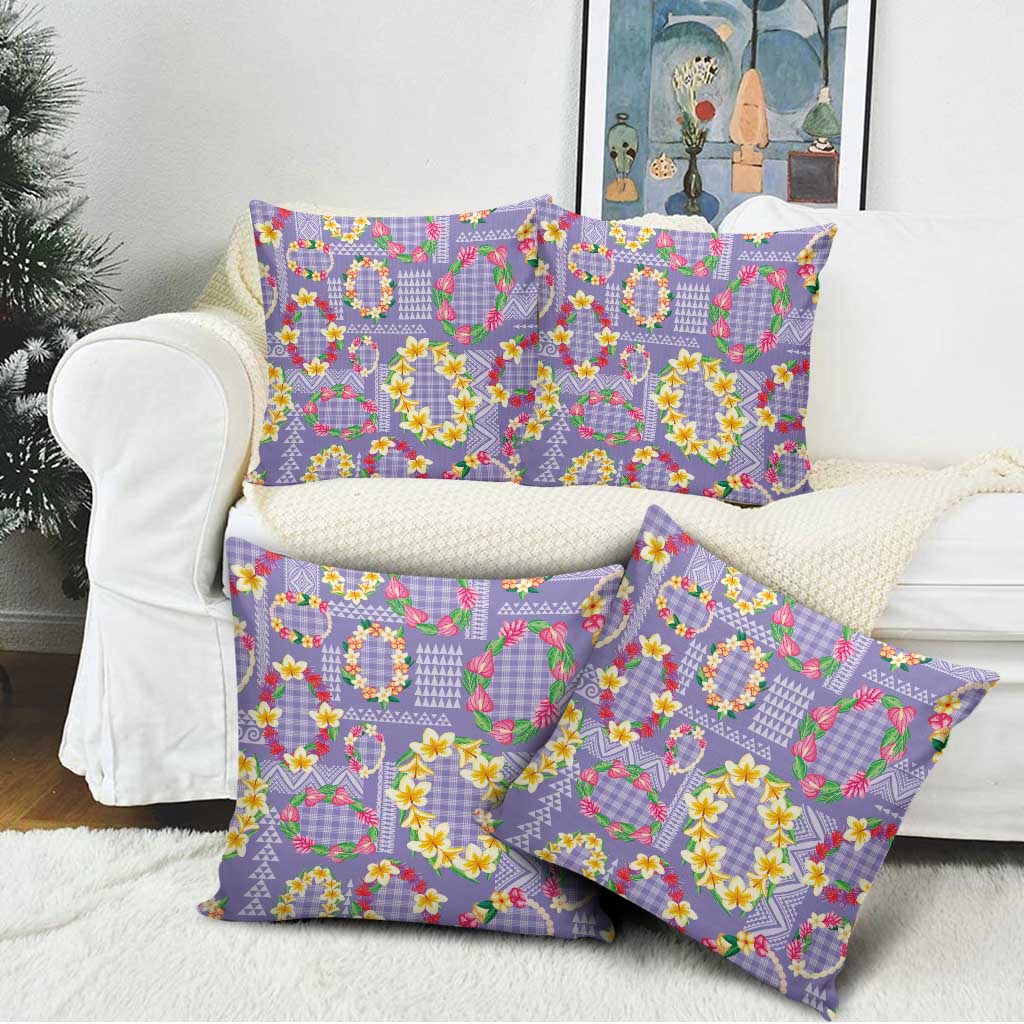 Hawaiian Leis Pillow Cover Kakau Tattoos and Palaka Pastel Purple Color