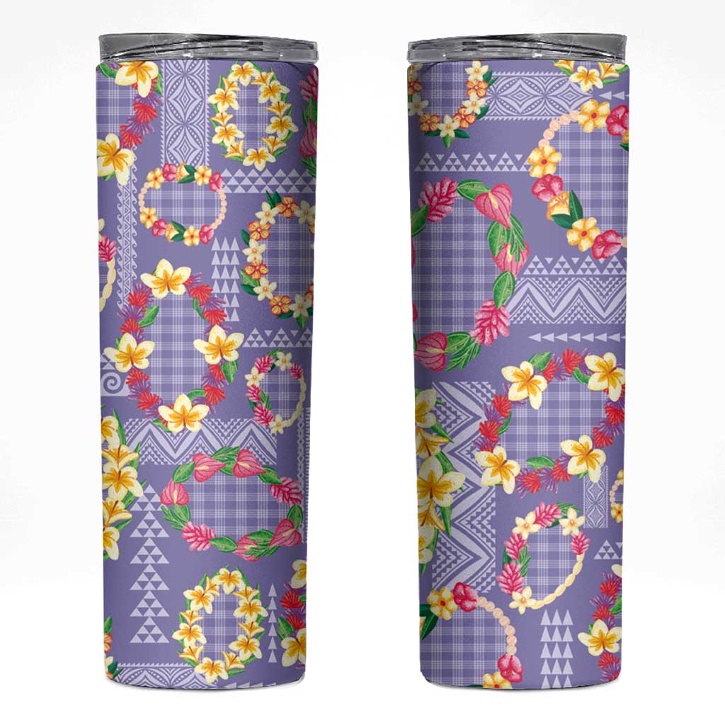 Hawaiian Leis Skinny Tumbler Kakau Tattoos and Palaka Pastel Purple Color