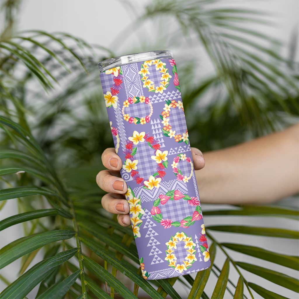 Hawaiian Leis Skinny Tumbler Kakau Tattoos and Palaka Pastel Purple Color
