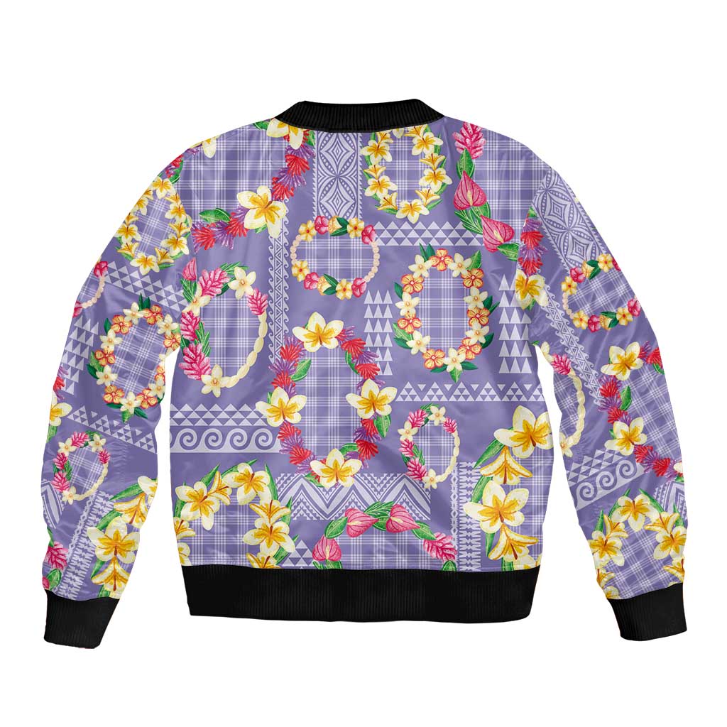 Hawaiian Leis Sleeve Zip Bomber Jacket Kakau Tattoos and Palaka Pastel Purple Color LT03 - Polynesian Pride