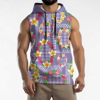 Hawaiian Leis Sleeveless Hoodie Kakau Tattoos and Palaka Pastel Purple Color