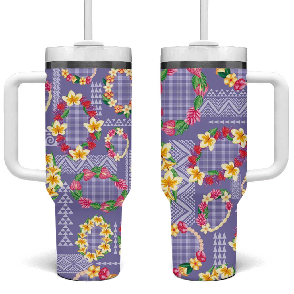Hawaiian Leis Tumbler With Handle Kakau Tattoos and Palaka Pastel Purple Color LT03 One Size: 40 oz Purple - Polynesian Pride