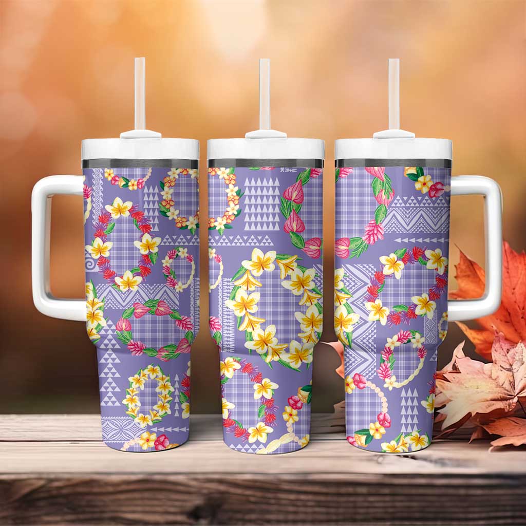 Hawaiian Leis Tumbler With Handle Kakau Tattoos and Palaka Pastel Purple Color LT03 - Polynesian Pride