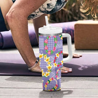Hawaiian Leis Tumbler With Handle Kakau Tattoos and Palaka Pastel Purple Color LT03 - Polynesian Pride