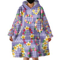 Hawaiian Leis Wearable Blanket Hoodie Kakau Tattoos and Palaka Pastel Purple Color