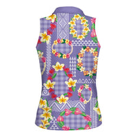 Hawaiian Leis Women Sleeveless Polo Shirt Kakau Tattoos and Palaka Pastel Purple Color