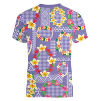 Hawaiian Leis Women V-Neck T-Shirt Kakau Tattoos and Palaka Pastel Purple Color
