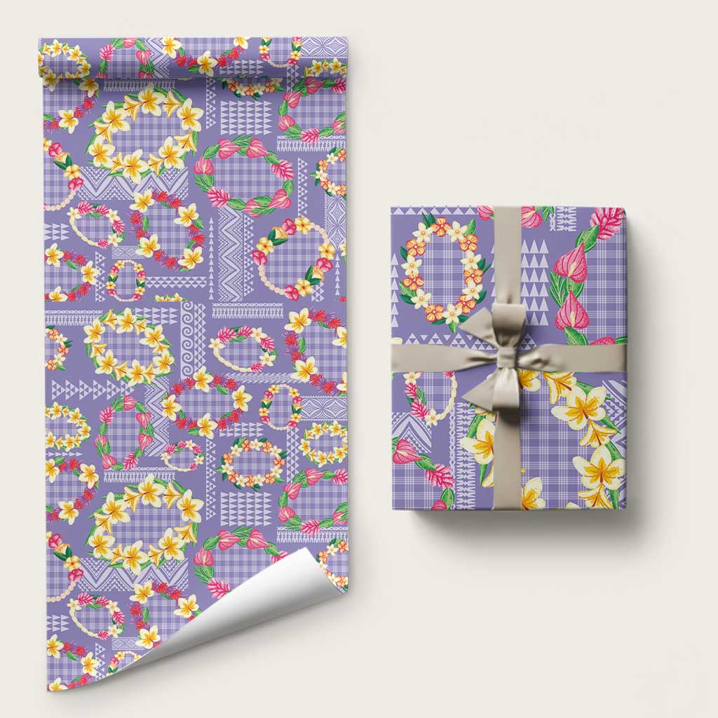 Hawaiian Leis Wrapping Paper Kakau Tattoos and Palaka Pastel Purple Color LT03 58" × 23" Purple - Polynesian Pride
