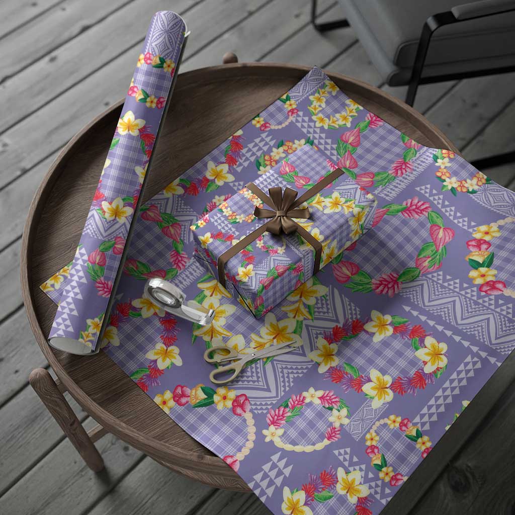 Hawaiian Leis Wrapping Paper Kakau Tattoos and Palaka Pastel Purple Color LT03 - Polynesian Pride