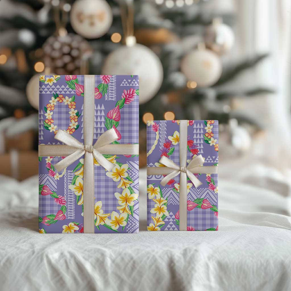 Hawaiian Leis Wrapping Paper Kakau Tattoos and Palaka Pastel Purple Color LT03 - Polynesian Pride