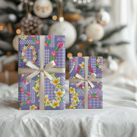 Hawaiian Leis Wrapping Paper Kakau Tattoos and Palaka Pastel Purple Color LT03 - Polynesian Pride
