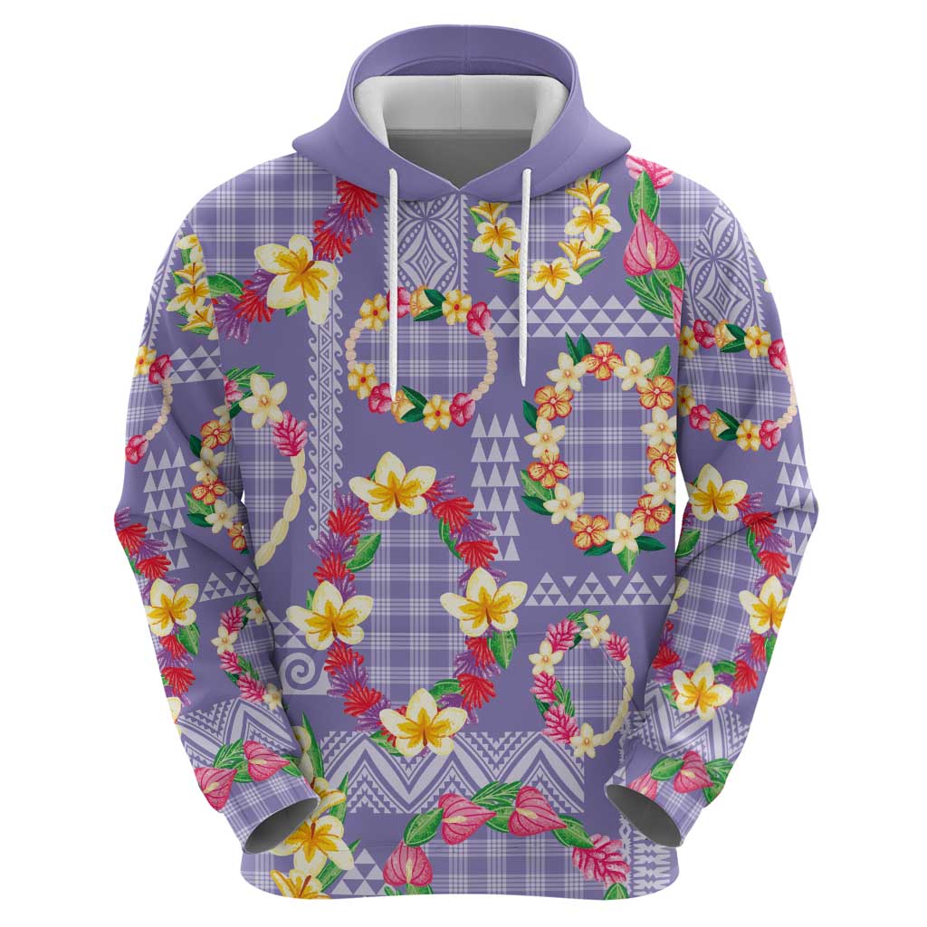 Hawaiian Leis Zip Hoodie Kakau Tattoos and Palaka Pastel Purple Color
