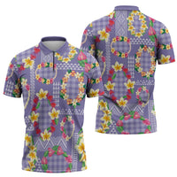 Hawaiian Leis Zipper Polo Shirt Kakau Tattoos and Palaka Pastel Purple Color