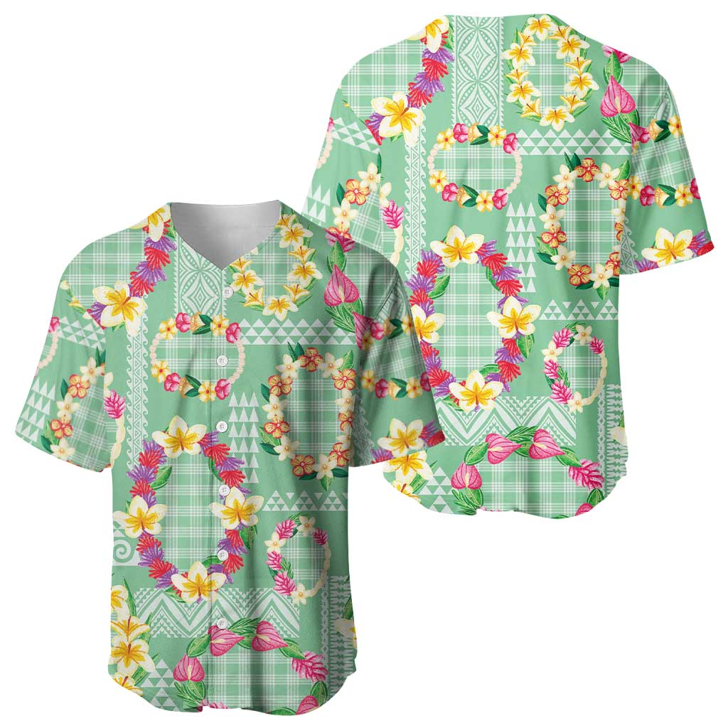 Hawaiian Leis Baseball Jersey Kakau Tattoos and Palaka Pastel Green Color LT03 - Polynesian Pride