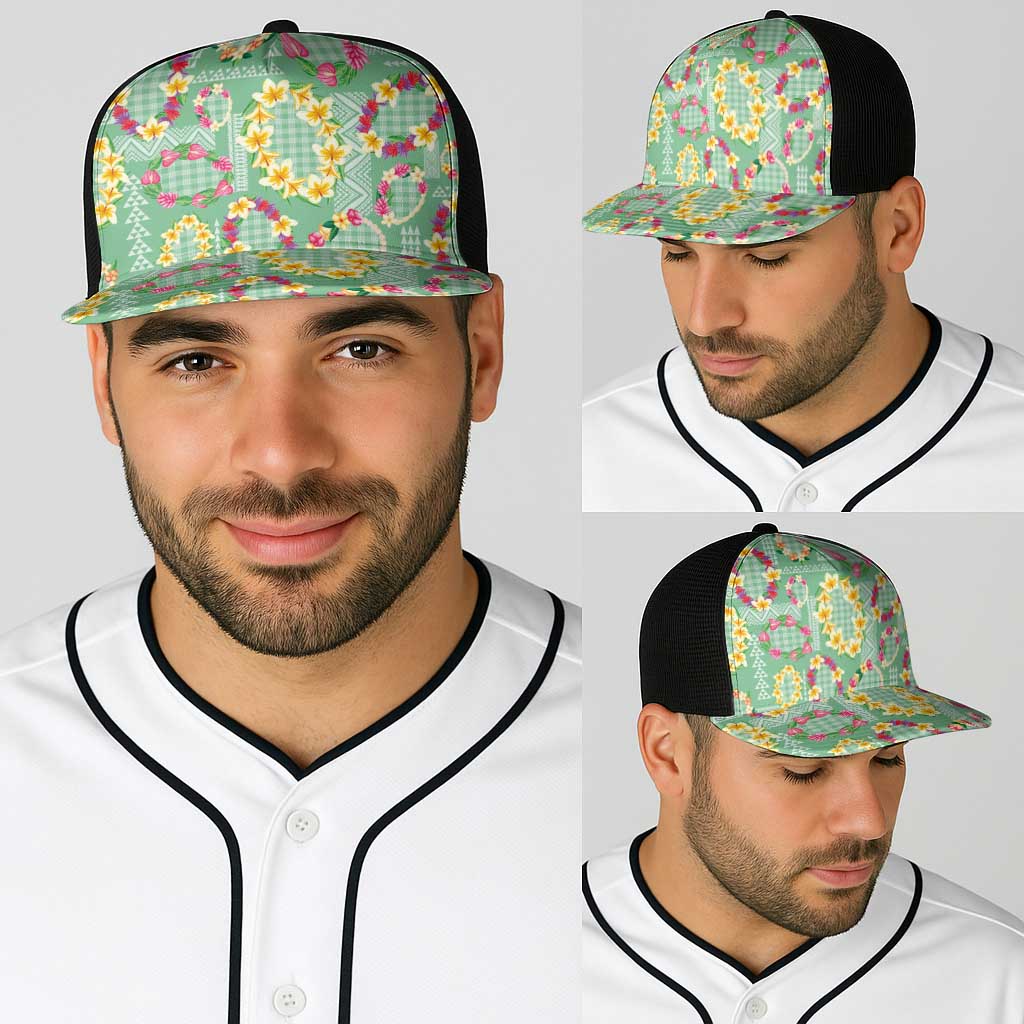 Hawaiian Leis Baseball Net Cap Kakau Tattoos and Palaka Pastel Green Color LT03 - Polynesian Pride