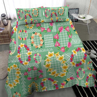 Hawaiian Leis Bedding Set Kakau Tattoos and Palaka Pastel Green Color