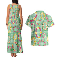 Hawaiian Leis Couples Matching Tank Maxi Dress and Hawaiian Shirt Kakau Tattoos and Palaka Pastel Green Color