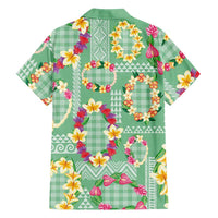 Hawaiian Leis Family Matching Off Shoulder Short Dress and Hawaiian Shirt Kakau Tattoos and Palaka Pastel Green Color