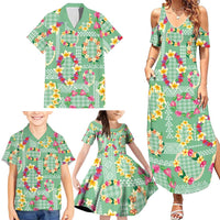 Hawaiian Leis Family Matching Summer Maxi Dress and Hawaiian Shirt Kakau Tattoos and Palaka Pastel Green Color