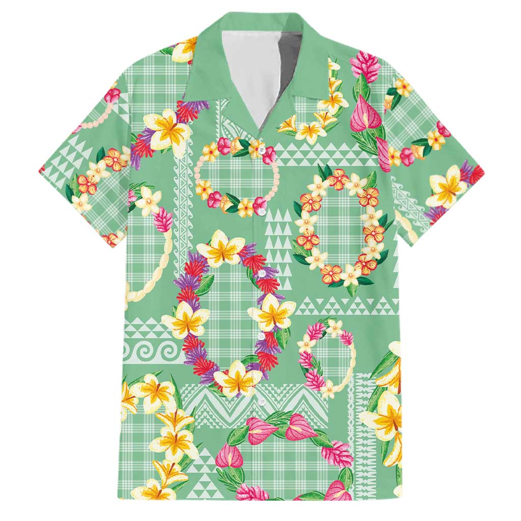 Hawaiian Leis Family Matching Summer Maxi Dress and Hawaiian Shirt Kakau Tattoos and Palaka Pastel Green Color