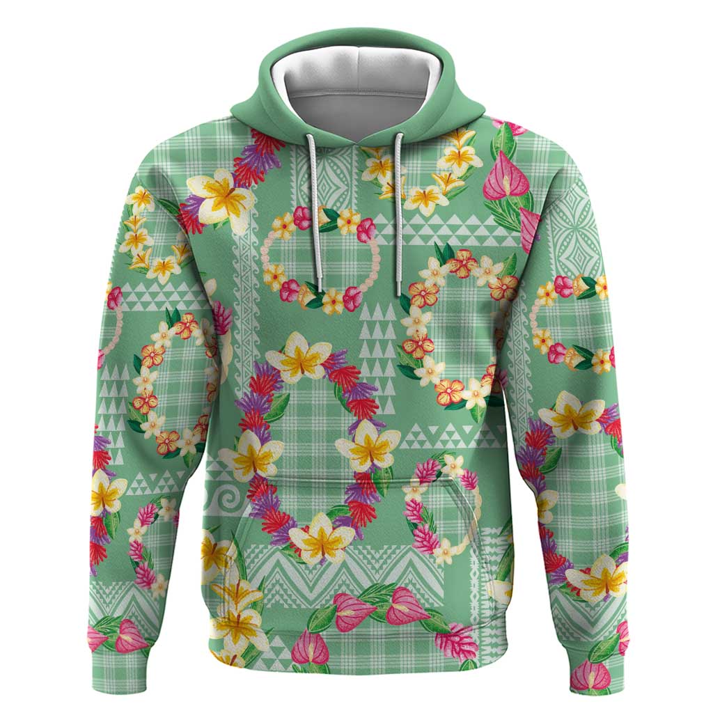 Hawaiian Leis Hoodie Kakau Tattoos and Palaka Pastel Green Color